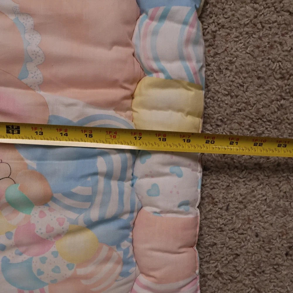 VTG 80s Pastel Teddy‎ Bear Bunny Cushion Pillow Wall Hanging 24x18 3D Balloons